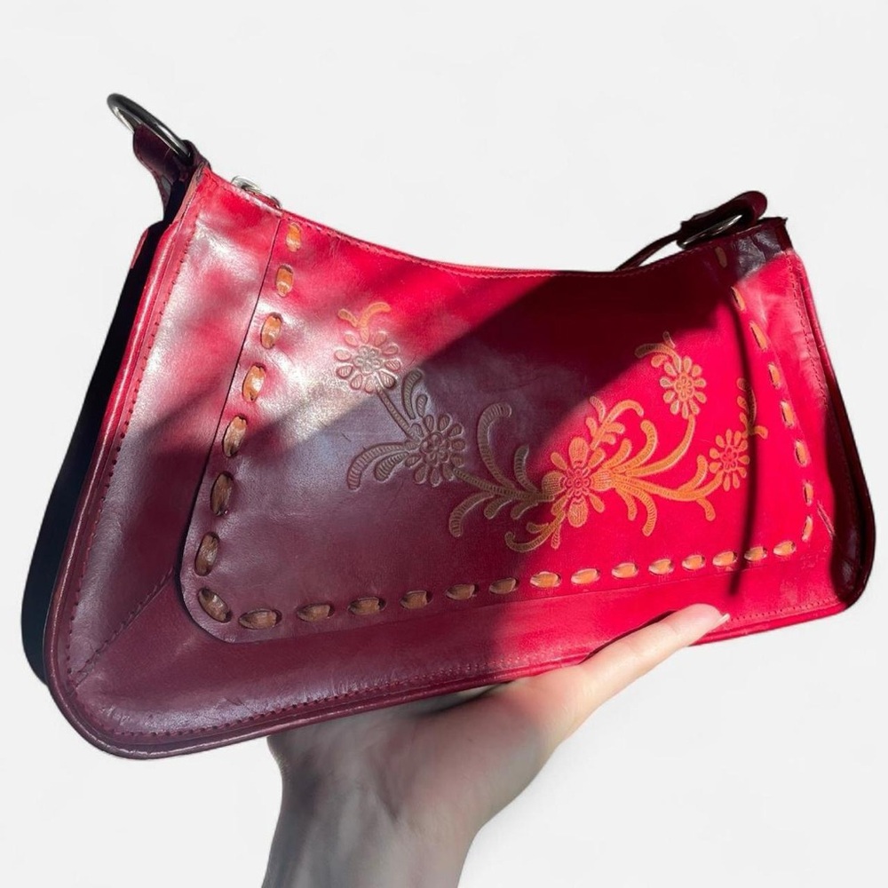 Vintage Red Leather Shoulder Bag